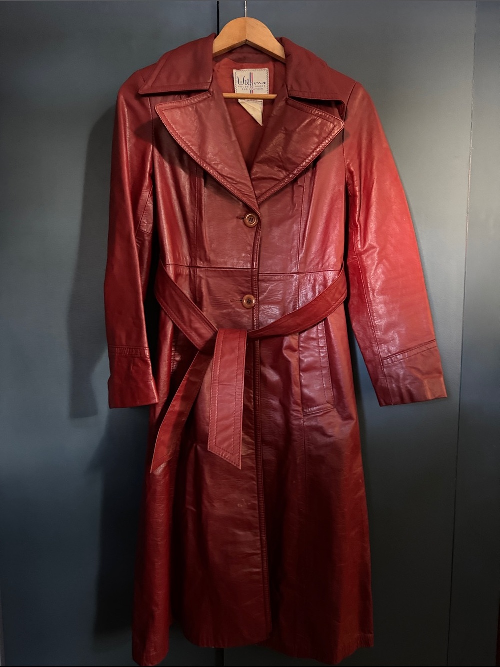 Wilsons Leather Deep Red Leather Trench Coat